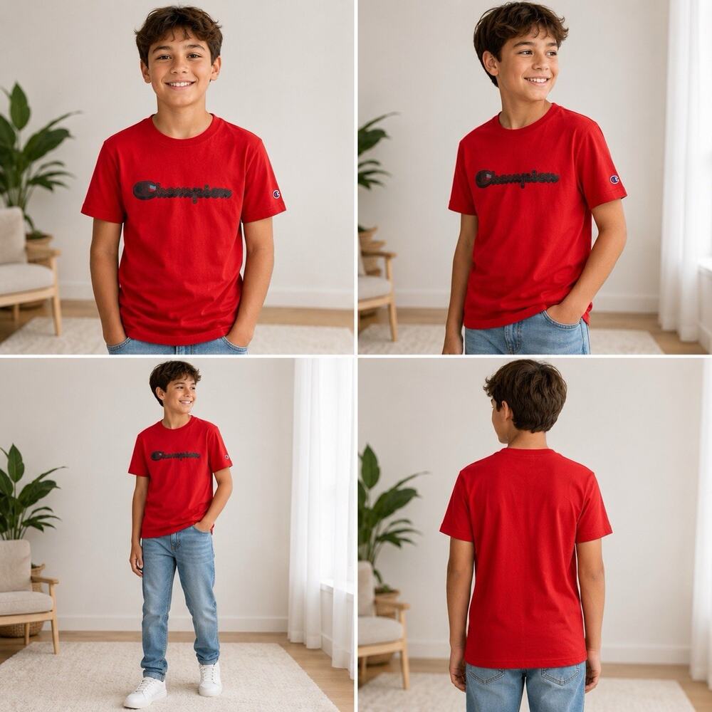 Champion Boys XL Red Script Logo Graphic T-Shirt Short Sleeve NWT